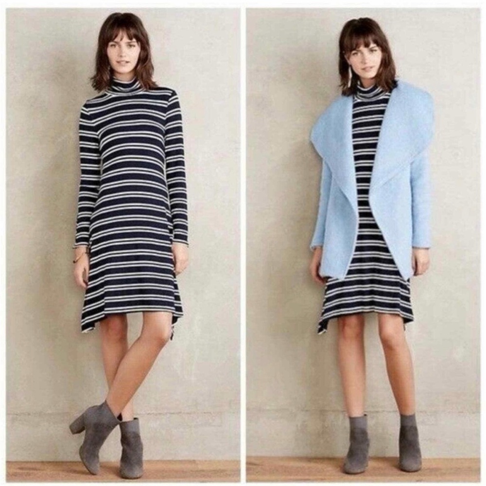 Women's Maeve Anthropologie turtleneck stripe stretch dress L.